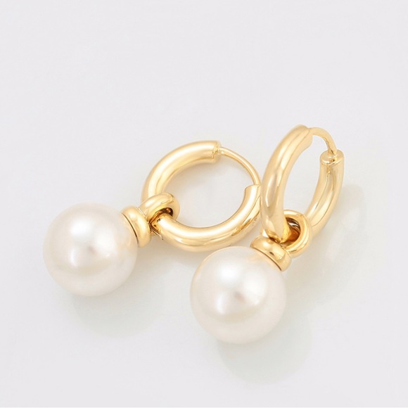 Pearl Hoop Earrings | Removable Part | 14K Gold Plated Luxury Jewelry - Picture 5 of 14